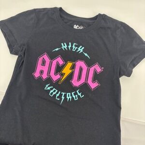 AC/DC High Voltage Graphic T-Shirt Kids Size 10/12 Black Excellent Rock Band Tee